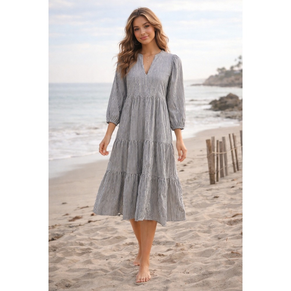 NWT A New Day Striped Prairie Dress V‑Neck Long Sleeve Loose Fit Cottagecore S